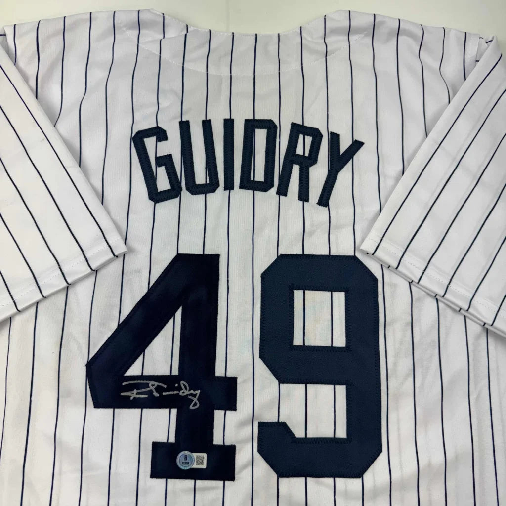 White Ron Guidry custom jersey with autograph and hologram, sports league collectible