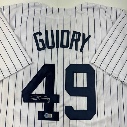 White Ron Guidry custom jersey with autograph and hologram, sports league collectible
