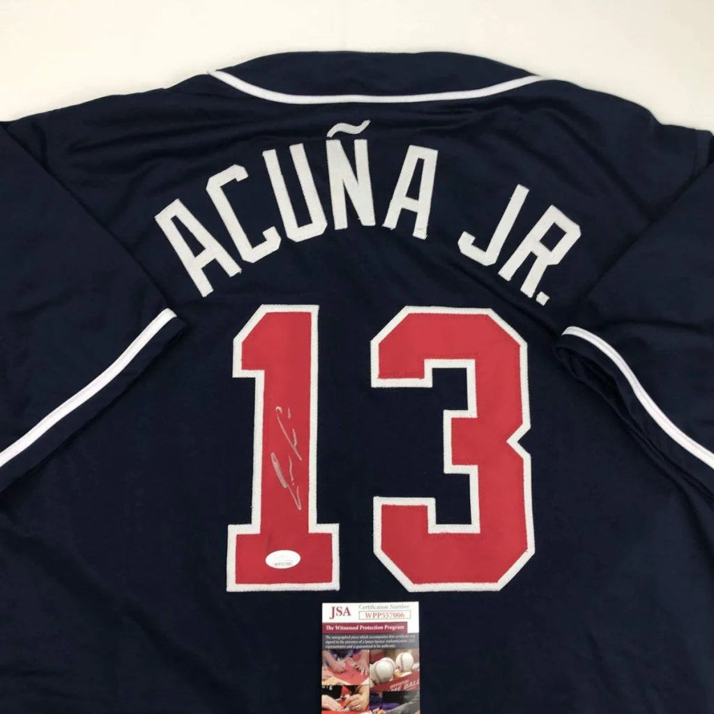 Autographed Ronald Acuna Jr. Atlanta Blue Baseball Jersey JSA COA | Certified Authentic Signed Memorabilia | vintageantiquesgifts.com