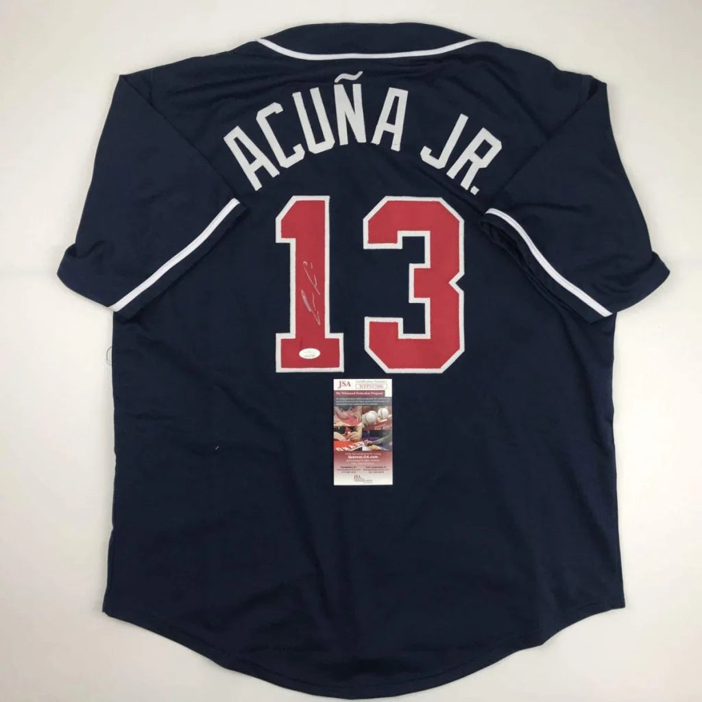 Autographed Ronald Acuna Jr. Atlanta Blue Baseball Jersey JSA COA | Hall of Fame Sports Memorabilia | vintageantiquesgifts.com