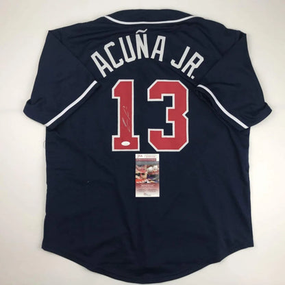 Autographed Ronald Acuna Jr. Atlanta Blue Baseball Jersey JSA COA | Hall of Fame Sports Memorabilia | vintageantiquesgifts.com
