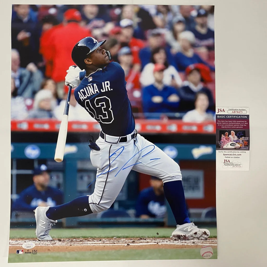 Autographed Ronald Acuna Jr. Atlanta Braves 16x20 Baseball Photo JSA COA #1 | Hall of Fame Sports Memorabilia | vintageantiquesgifts.com
