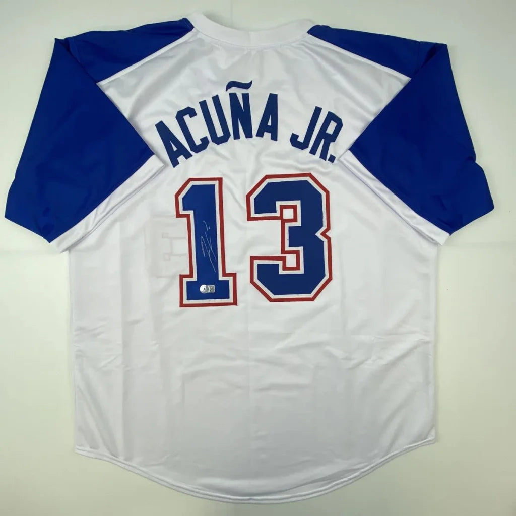 Autographed Ronald Acuna Jr. Atlanta White Retro Baseball Jersey Beckett BAS COA | Hall of Fame Sports Memorabilia | vintageantiquesgifts.com