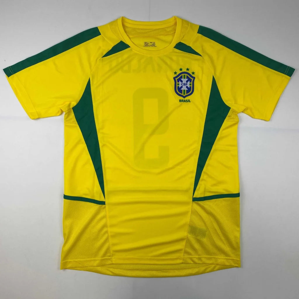 Yellow and green Brazil football jersey with faint number 9 for professional sports fans