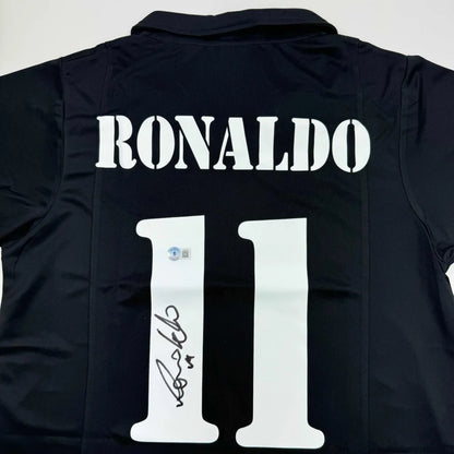 Autographed Ronaldo Nazario Real Madrid Black Soccer Jersey Beckett BAS COA | Certified Authentic Signed Memorabilia | vintageantiquesgifts.com