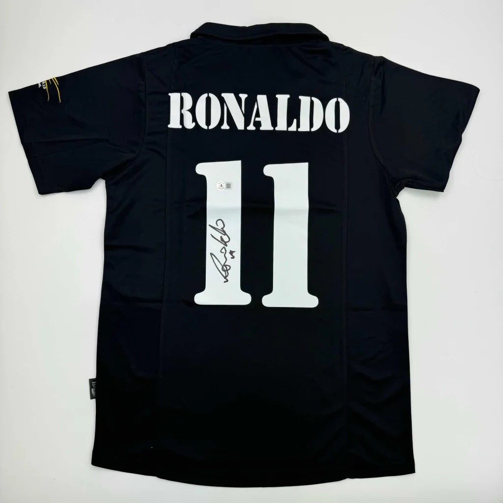 Autographed Ronaldo Nazario Real Madrid Black Soccer Jersey Beckett BAS COA | Hall of Fame Sports Memorabilia | vintageantiquesgifts.com