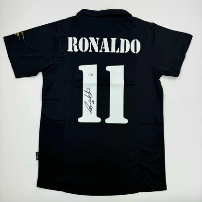 Autographed Ronaldo Nazario Real Madrid Black Soccer Jersey Beckett BAS COA | Hall of Fame Sports Memorabilia | vintageantiquesgifts.com