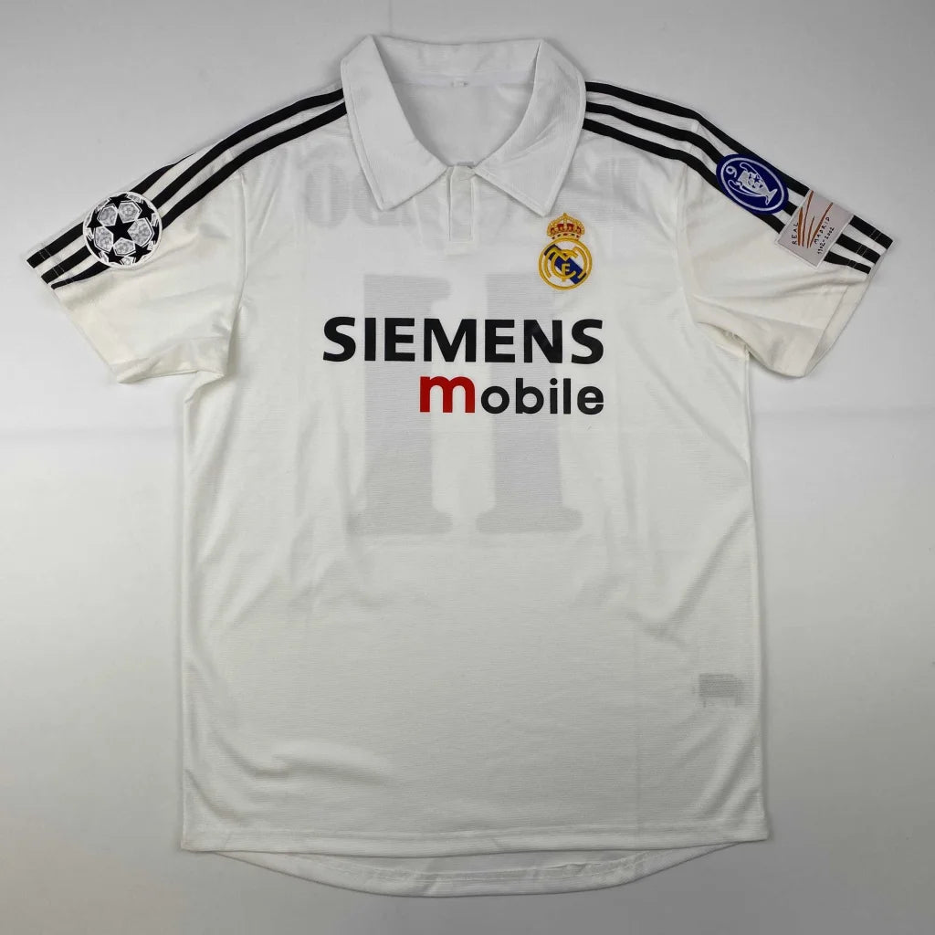 White short-sleeved collared Ronaldo custom jersey with patches, perfect for professional sports fans