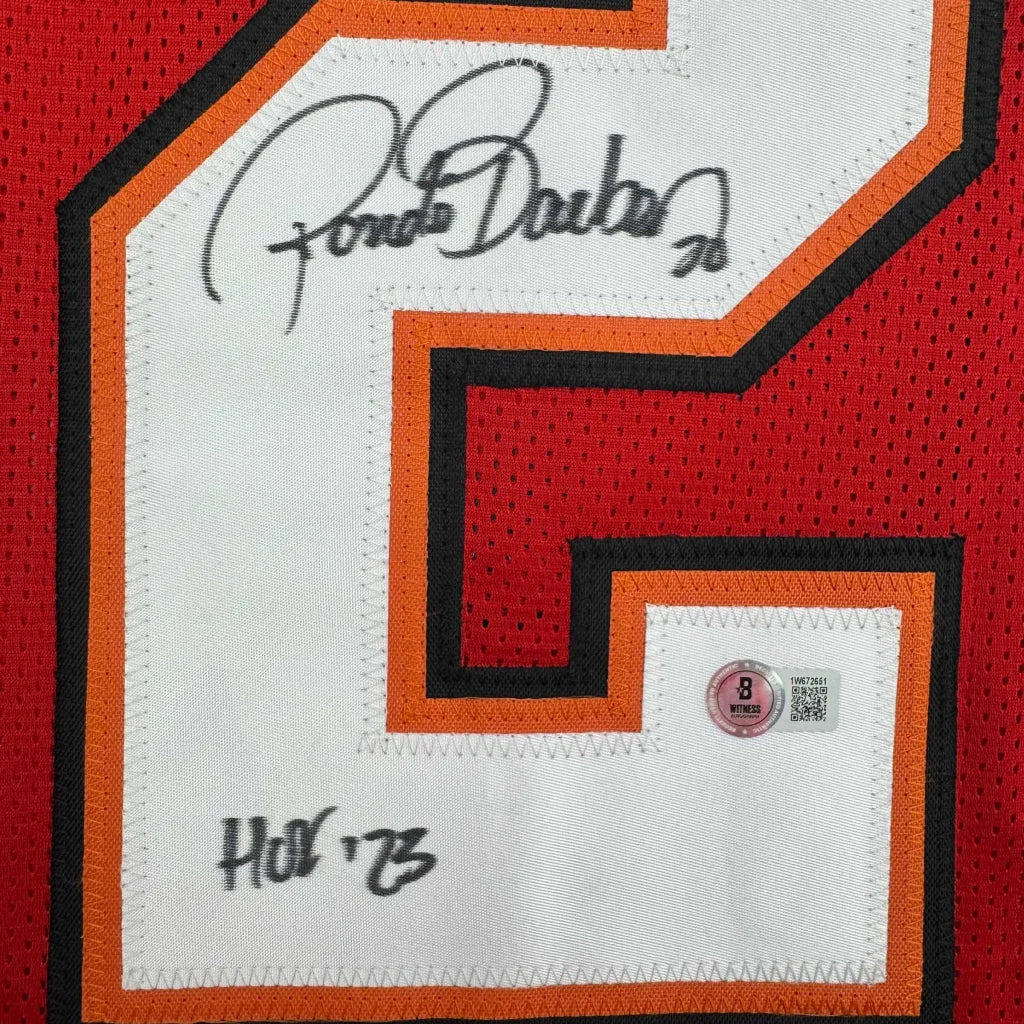 Autographed Ronde Barber HOF 23 Tampa Bay Red Football Jersey Beckett BAS COA | Authenticated Signed Sports Jersey | vintageantiquesgifts.com