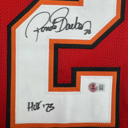 Autographed Ronde Barber HOF 23 Tampa Bay Red Football Jersey Beckett BAS COA | Authenticated Signed Sports Jersey | vintageantiquesgifts.com