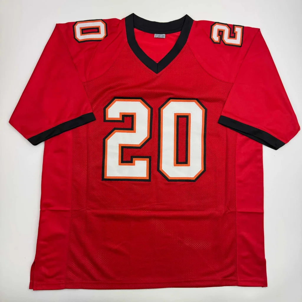 Autographed Ronde Barber HOF 23 Tampa Bay Red Football Jersey Beckett BAS COA | Authenticated Signed Sports Jersey | vintageantiquesgifts.com