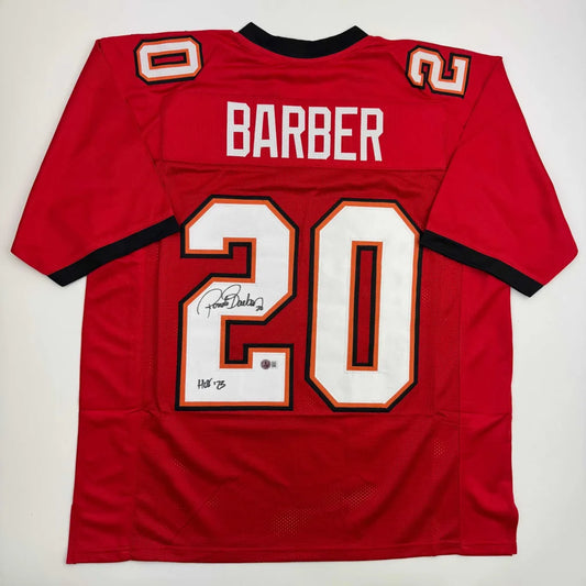 Autographed Ronde Barber HOF 23 Tampa Bay Red Football Jersey Beckett BAS COA | Hall of Fame Sports Memorabilia | vintageantiquesgifts.com
