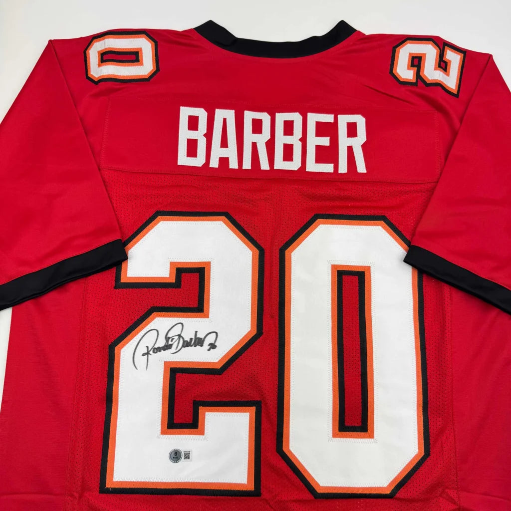 Autographed Ronde Barber red Tampa Bay custom jersey back, number 20, Beckett COA