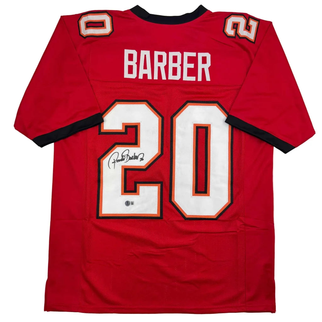 Back of autographed Ronde Barber Tampa Bay red custom jersey number 20