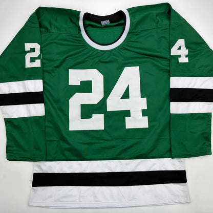 Green and white long-sleeved professional sports league custom jersey with number 24