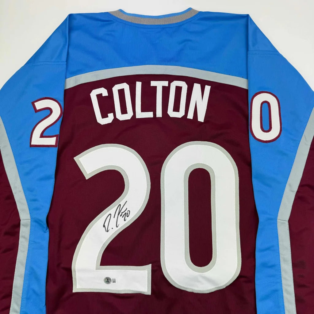 Autographed Ross Colton custom jersey in maroon and blue with Colton 20