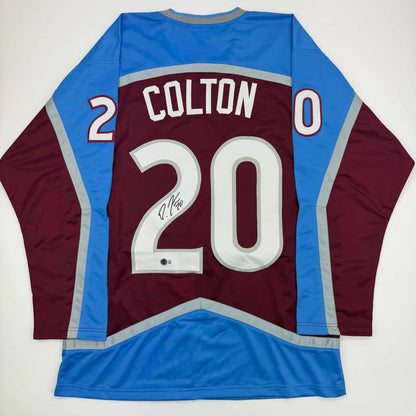 Autographed Ross Colton custom jersey in Colorado maroon, NHL pro sports league, Colton 20
