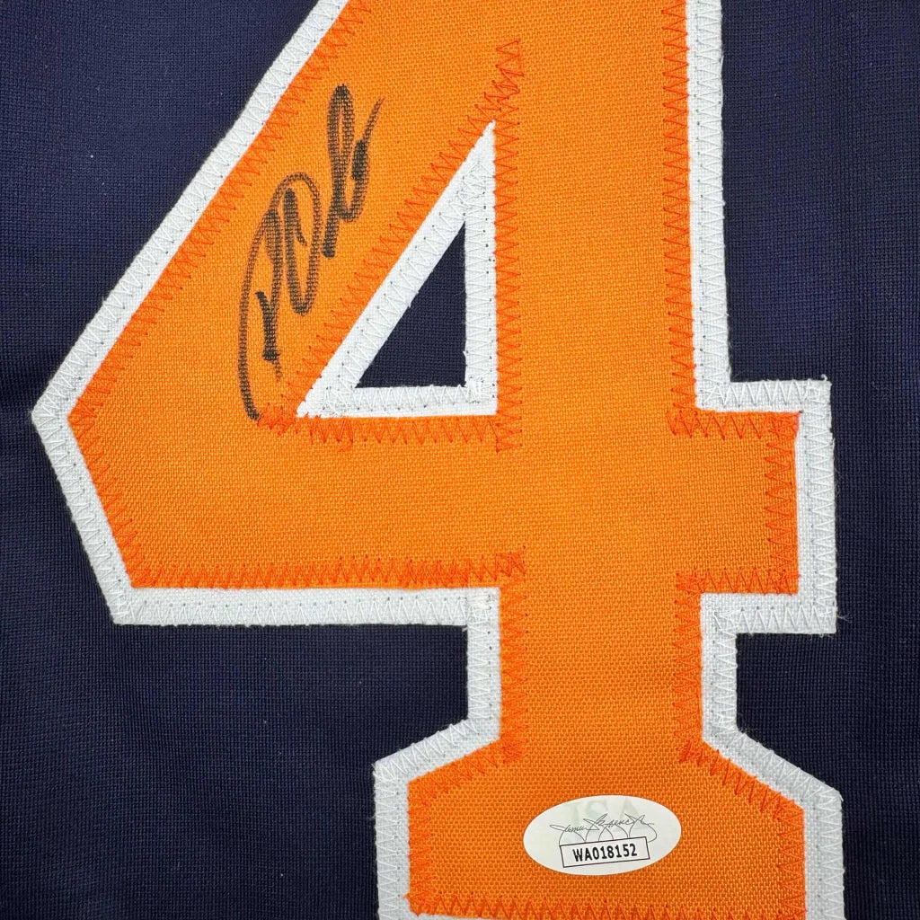 Autographed Roy Oswalt Houston Astros navy custom jersey with orange 4, JSA COA