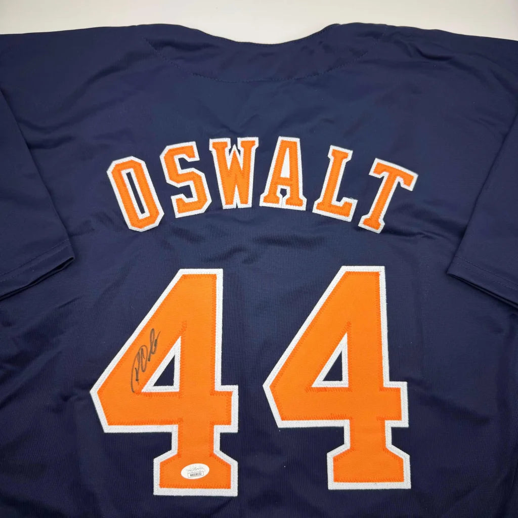 Autographed Roy Oswalt custom navy blue Houston Astros jersey with number 44