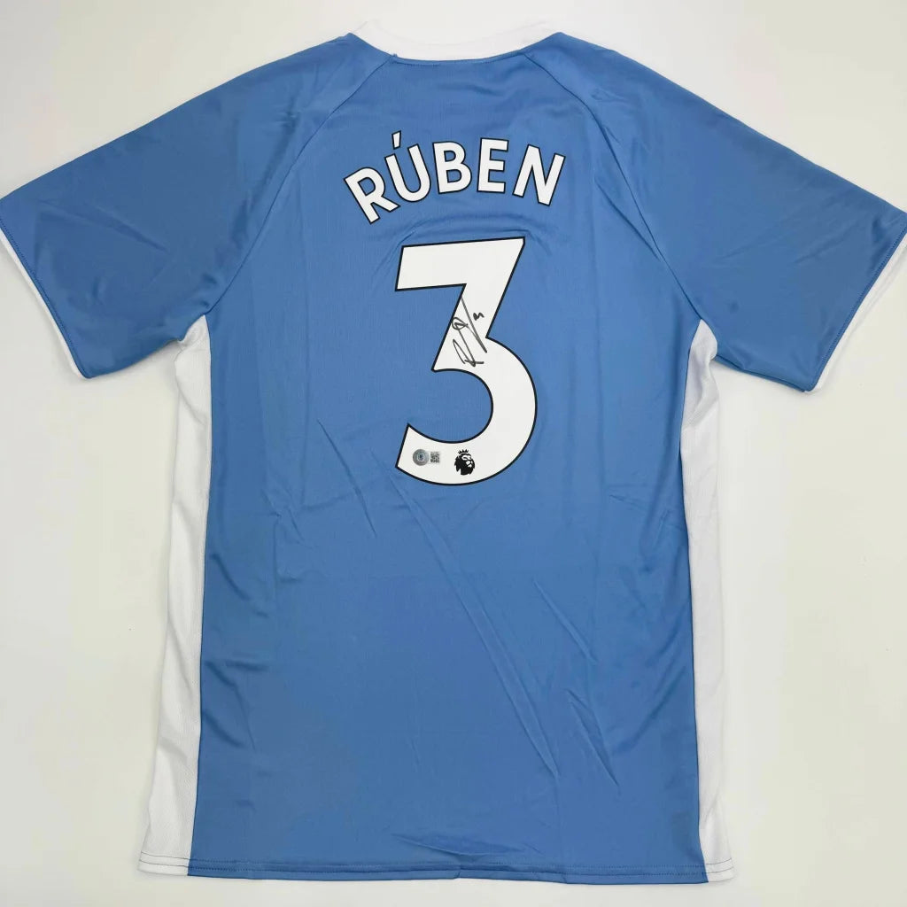 Autographed Ruben Dias Manchester City Blue Soccer Futbol Jersey Beckett BAS COA #2 | Hall of Fame Sports Memorabilia | vintageantiquesgifts.com
