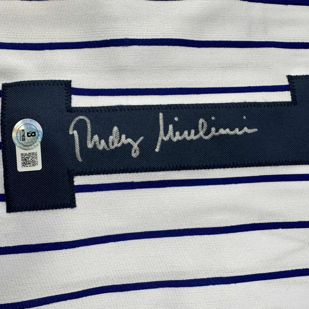 Navy blue and white striped custom Phrygian jersey with Rudy Giuliani autograph, Beckett COA