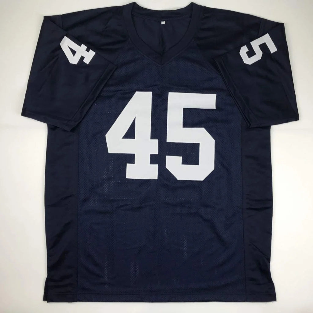 Dark blue Rudy Ruettiger custom jersey with white 45 for professional sports collectors