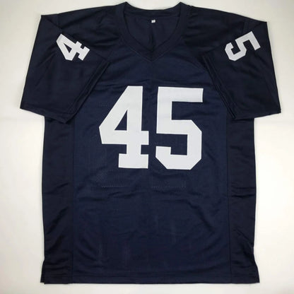 Dark blue Rudy Ruettiger custom jersey with white 45 for professional sports collectors