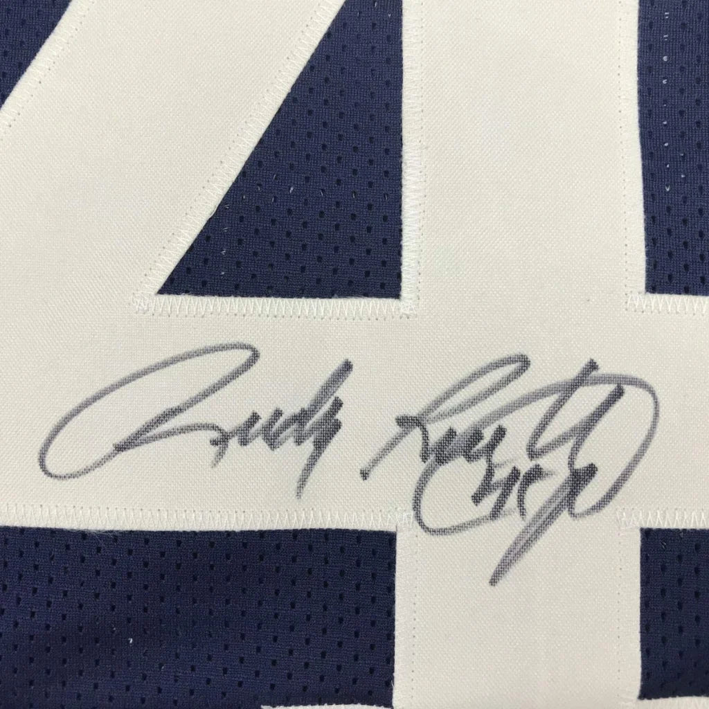 Autographed Rudy Ruettiger Notre Dame Blue College Football Jersey JSA COA | Authenticated Signed Sports Jersey | vintageantiquesgifts.com