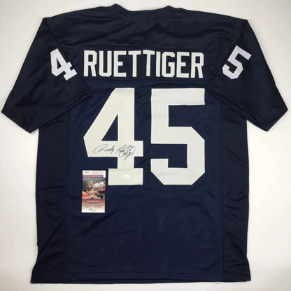 Dark blue Rudy Ruettiger custom jersey with autograph and PSA/DNA cert for sports fans
