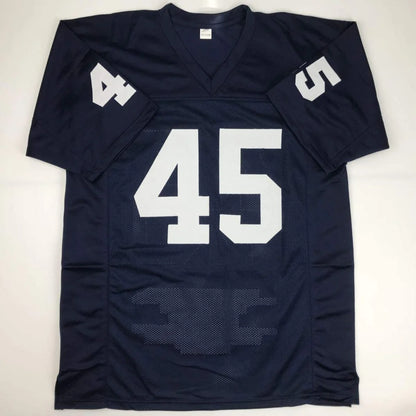 Dark blue Rudy Ruettiger signed custom football jersey with white number 45 for sports fans
