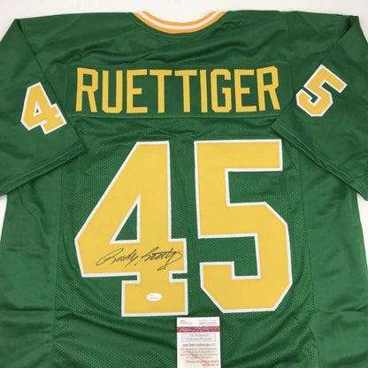 Autographed Rudy Ruettiger 45 Notre Dame green custom jersey JSA COA