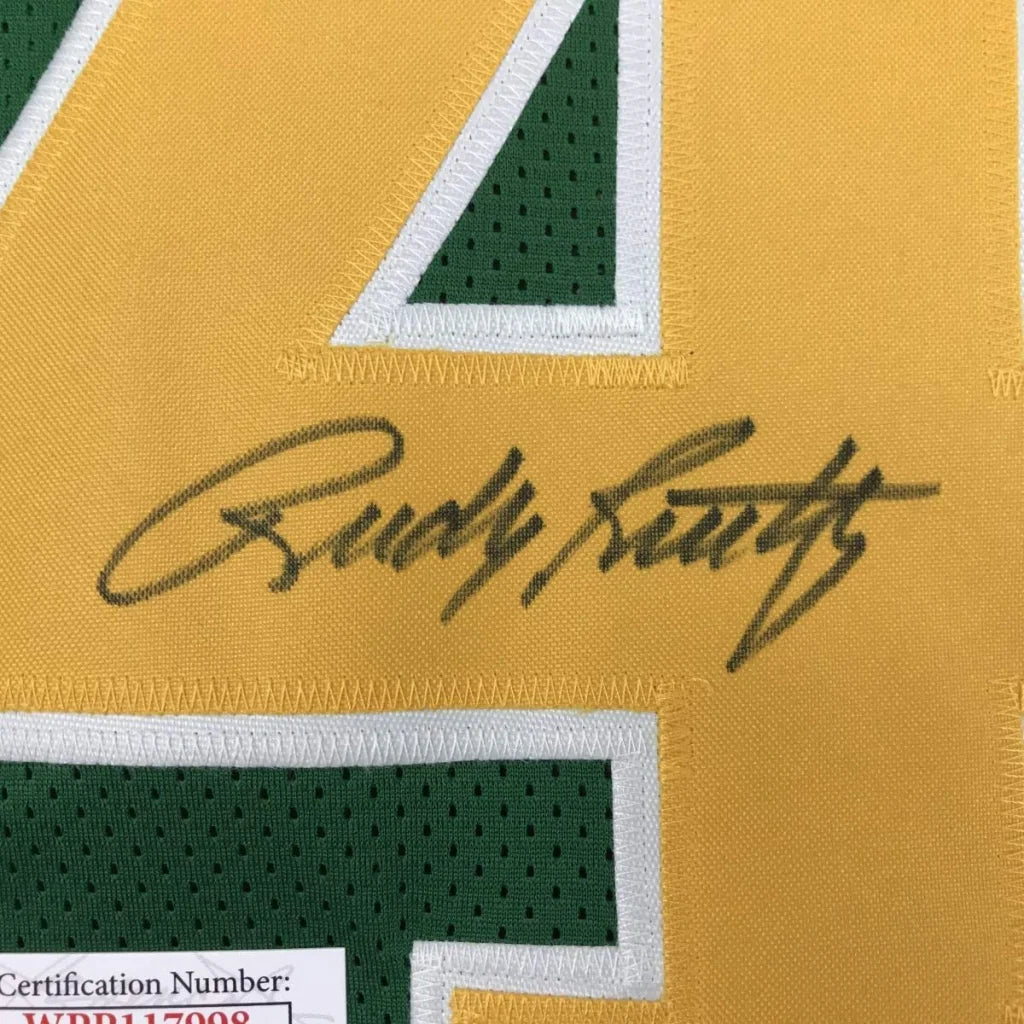 Autographed green and gold custom jersey from a professional sports league collectible