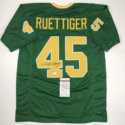 Autographed Rudy Ruettiger Notre Dame green custom jersey with number 45, JSA COA