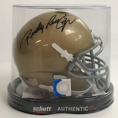 Gold mini football helmet signed by Randy Gradishar, gray faceguard
