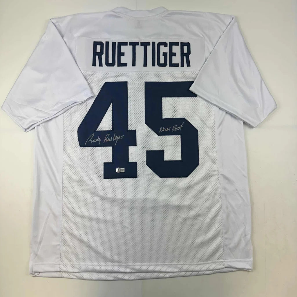 Autographed Rudy Ruettiger Notre Dame white custom jersey number 45