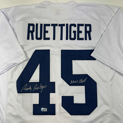 White mesh professional sports custom jersey signed by Rudy Ruettiger and Devin Goforth
