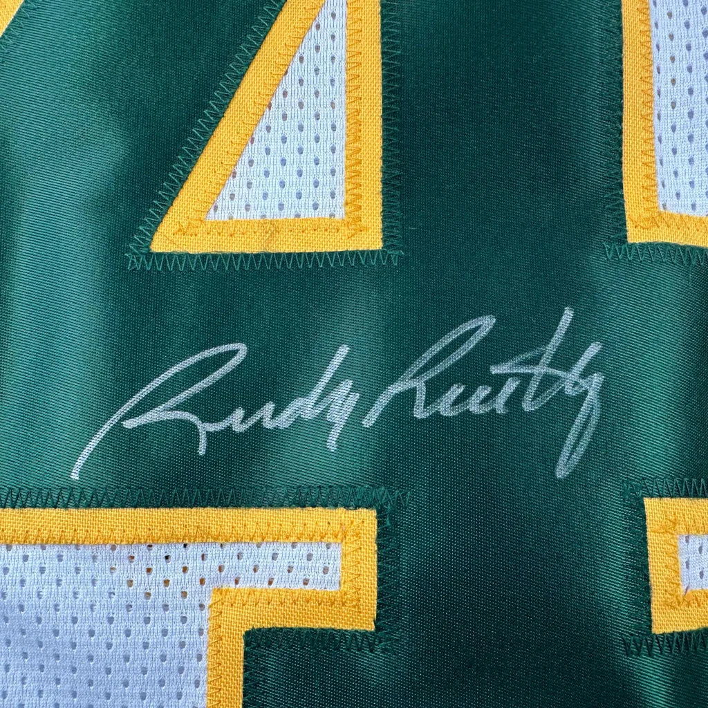 Autographed Rudy Ruettiger Notre Dame White/Green College Football Jersey JSA COA | Authenticated Signed Sports Jersey | vintageantiquesgifts.com