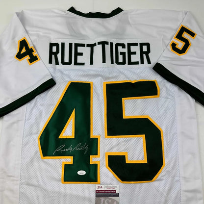 Autographed Rudy Ruettiger Notre Dame White/Green College Football Jersey JSA COA | Certified Authentic Signed Memorabilia | vintageantiquesgifts.com