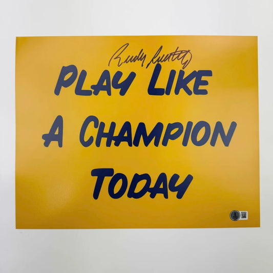 Autographed Rudy Ruettiger Play Like A Champion Today Notre Dame Irish 11x14 College Football Photo Beckett BAS COA | Hall of Fame Sports Memorabilia | vintageantiquesgifts.com