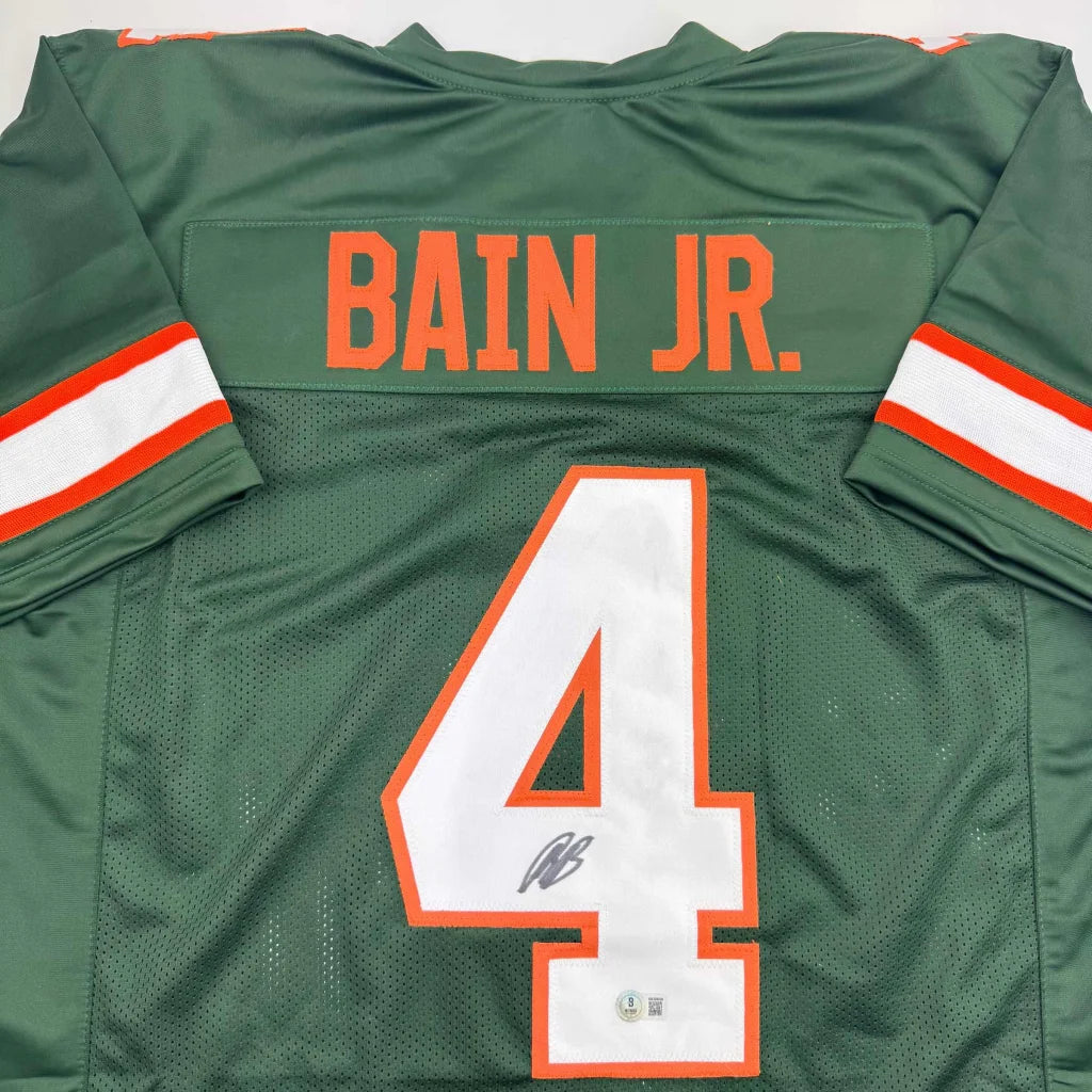 Autographed Rueben Bain Jr. green Miami Dolphins custom jersey #4 Beckett COA