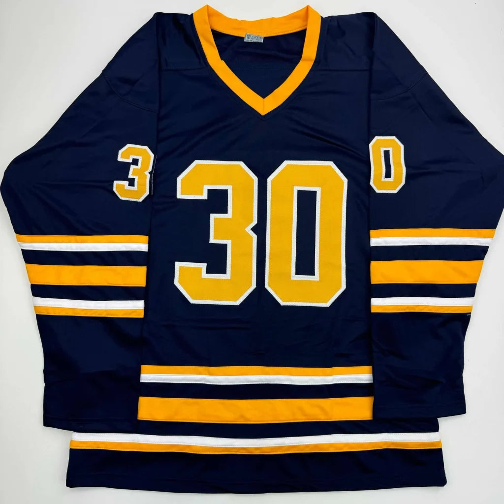 Autographed Ryan Miller Buffalo navy blue custom jersey back, JSA COA