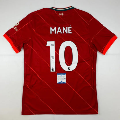 Autographed Sadio Mane Liverpool FC red home custom jersey, number 10