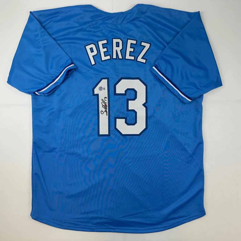 Blue custom jersey with PEREZ 13 for professional sports league collectible