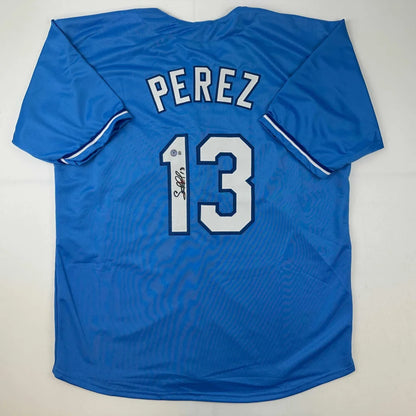 Blue custom jersey with PEREZ 13 for professional sports league collectible