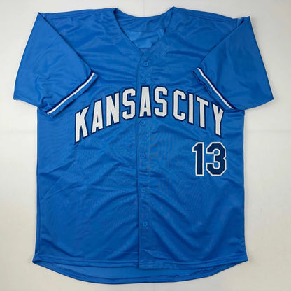 Blue custom jersey with KANSAS CITY and 13 for professional sports league fans