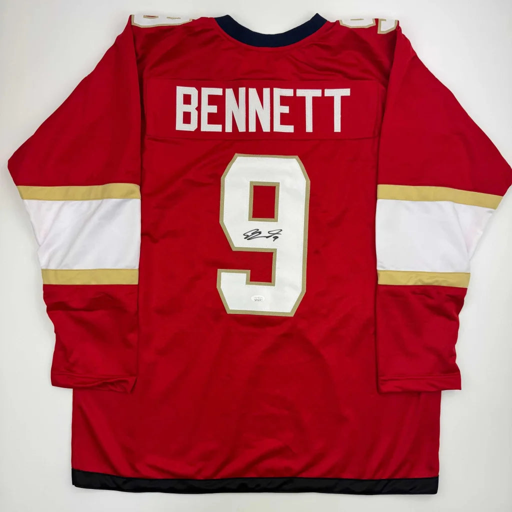 Back of autographed Sam Bennett Florida red custom jersey, number 9, JSA COA