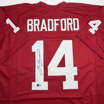 Autographed Sam Bradford Oklahoma Red College Football Jersey Beckett BAS COA | Certified Authentic Signed Memorabilia | vintageantiquesgifts.com