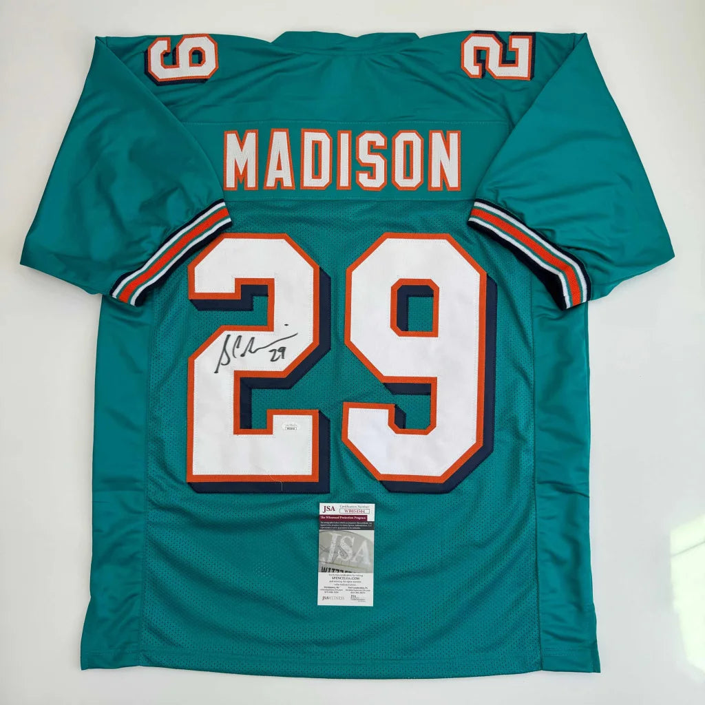 Autographed Sam Madison teal Miami Dolphins custom jersey with number 29