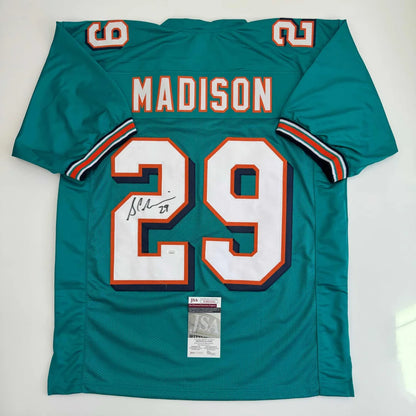 Autographed Sam Madison teal Miami Dolphins custom jersey with number 29