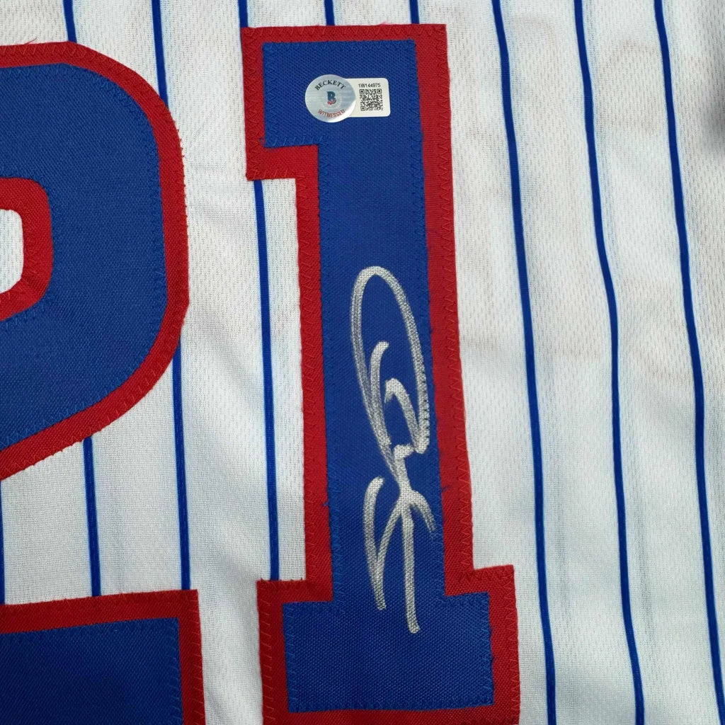 Autographed Sammy Sosa Chicago Pinstripe Baseball Jersey Beckett BAS COA | Authenticated Signed Sports Jersey | vintageantiquesgifts.com